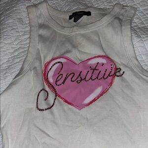 Forever 21 Kids Pink Heart 'Sensitive' Tank Top